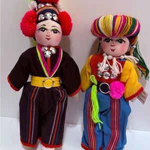 Thailand Lusi Hilltribe Two Handmade Collectible Cloth Dolls